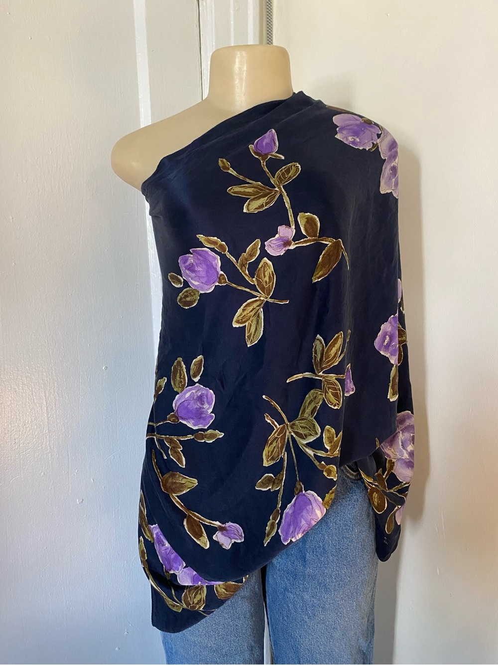 Navy blue silk scarf